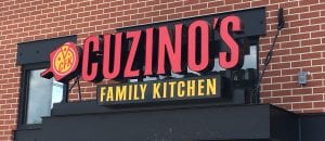Cuzino's family kitchen signage